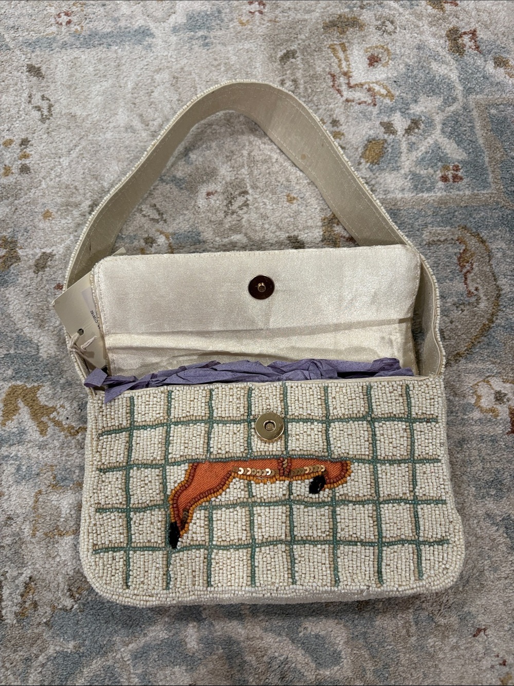 Cream Beaded Shoulder Bag with Equestrian Motif - Picture 4 of 5